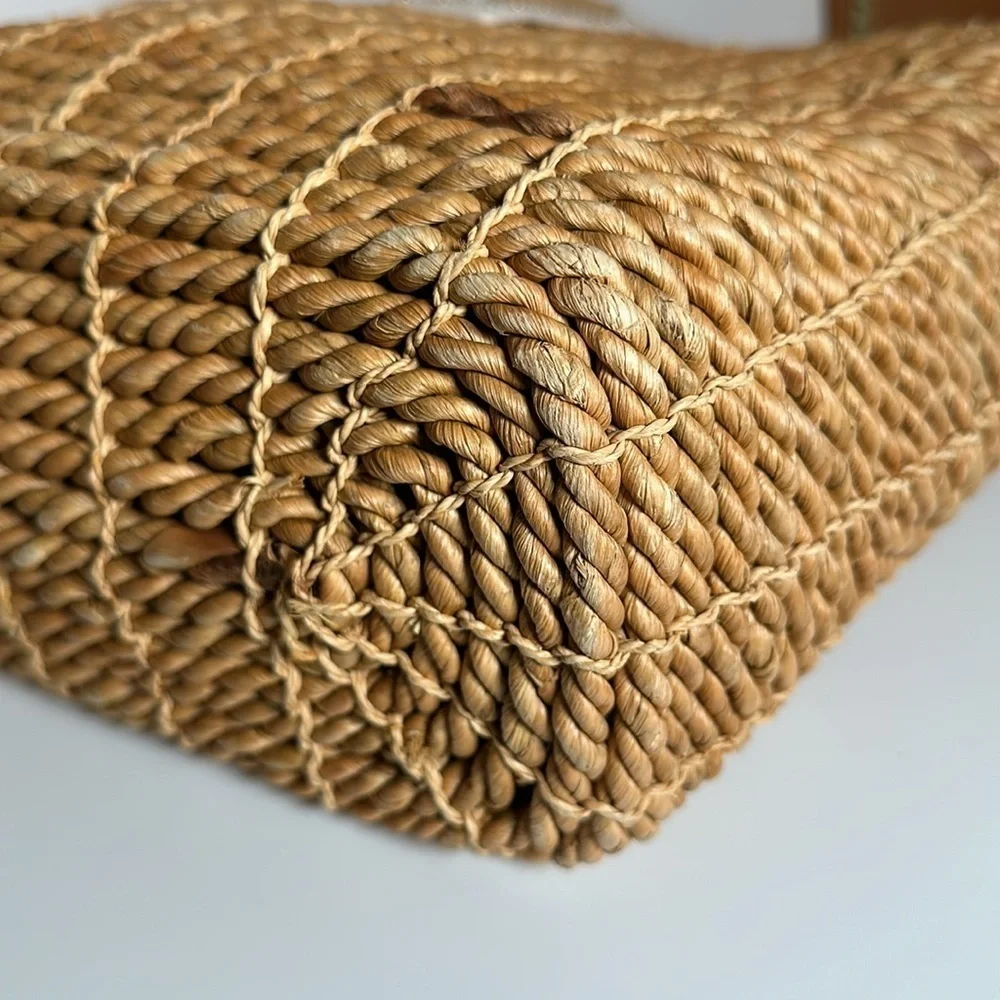 MICHAEL KORS Vintage large straw husk and white leather with gold tone studs